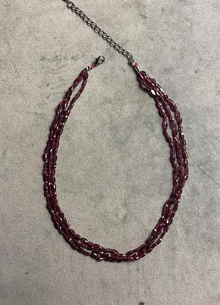 Намисто з натурального гранату три ряди гранований форма рис