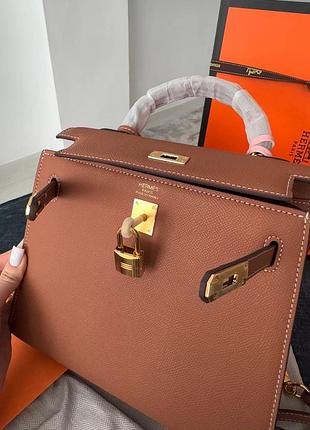 Сумка kelly 25 brown gold 10