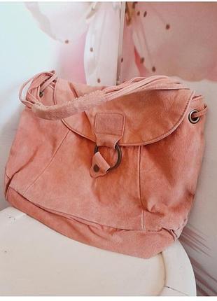 Сумка gomi розовая шоппер из натуральной замши