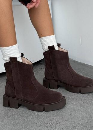 Зимові вкорочені жокейські черевики жіночі, натуральна замша