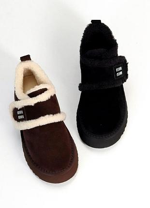 Натуральные замшевые зимние автоледи - сноубутсы - ботинки на липучках на высокой подошве