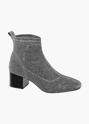 🤩1+1=3 блестящие стеребристые женские ботинки на средних каблуках primark, размер 39