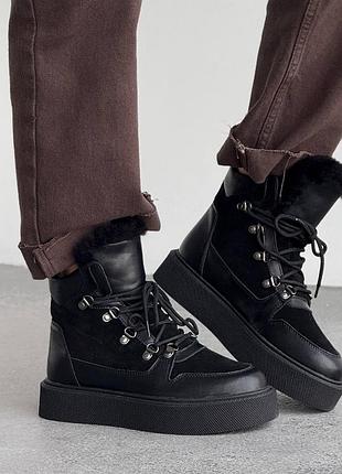 Зимові черевики на шнурівці жіночі, натуральна шкіра /замша