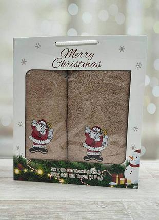 Набор махровых новогодних полотенец, комплект турецких полотенец с новогодним рисунком, банный и для лица полотенца рождественские принты