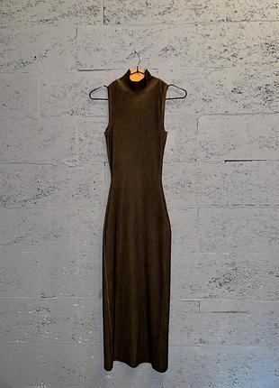 Сукня жіноча zara трикотажна максі без рукавів коричнева xs