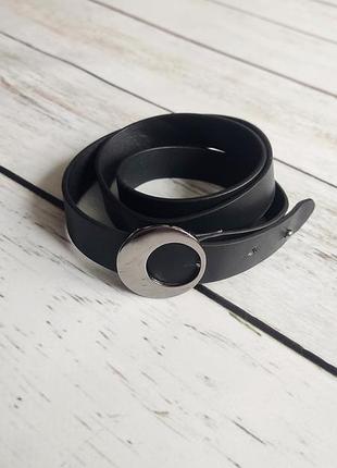 Пояс черный кожаный на гвоздик dika leather, узкий кожаный пояс с круглой пряжкой