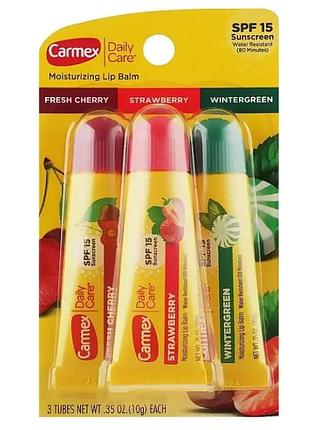 Набор бальзамов для губ в тубе carmex 3-pack cherry strawberry wintergreen spf carmex, 3х10 г