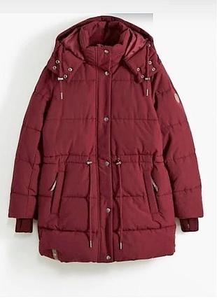 Женская куртка классическая зимняя парка на молнии с капюшоном, размер 44, бордовая.