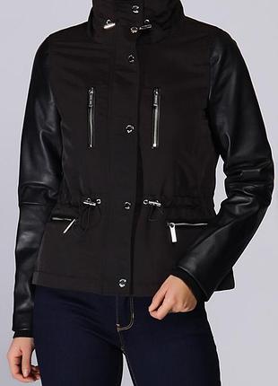 Michael kors куртка нейлонова з шкіряними рукавами натуральна шкіра на затяжках коротка