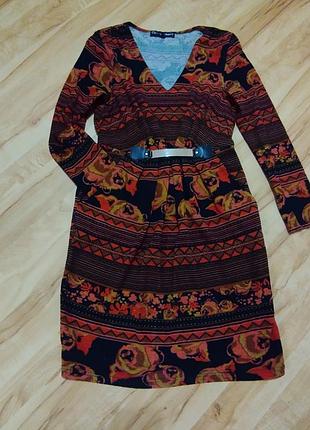 Платье с длинным рукавом теплое разноцветное р.l