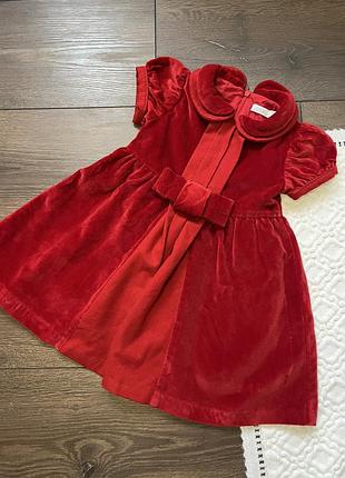 Червона бархатна оксамитова сукня святкова ошатна для дівчинки 18 міс 86 см якісна брендова з бантом пишна класична на різдво фотосесію