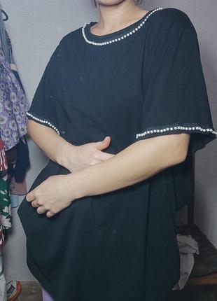 Чорна жіноча футболка батал великий розмір 26-28 з намистинами