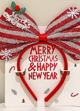 Новорічний обруч для волосся «merry christmas» з бантом