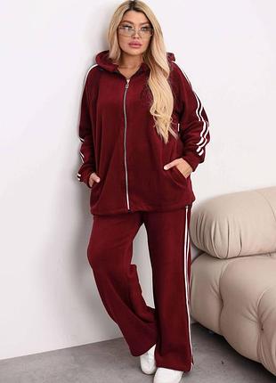 Трендовий костюм двійка оверсайз з лампасом.женский тёплый флисовый костюм