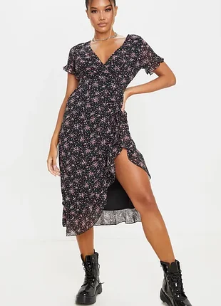Платье миди цветочное с разрезом платье