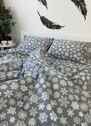 Постельное белье фланель снежинки (полуторное, двухвоспальное,евро,симейное)