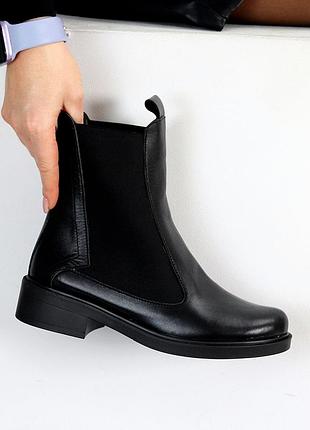 Повседневные черные кожаные ботинки челси низкий ход зима 2026