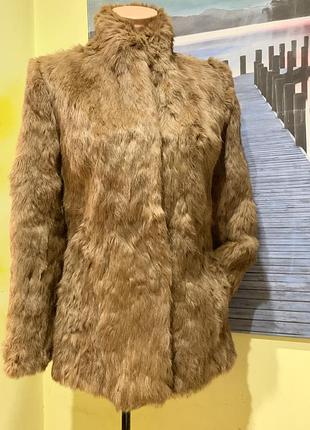 Шуба натуральна кролик молочний шоколад xs s