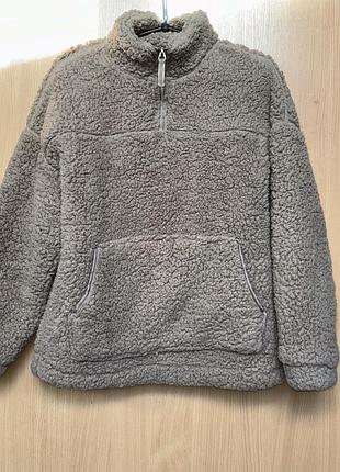 Флісова куртка-пуловер кольору мокко з коміром-стійкою та блискавкою