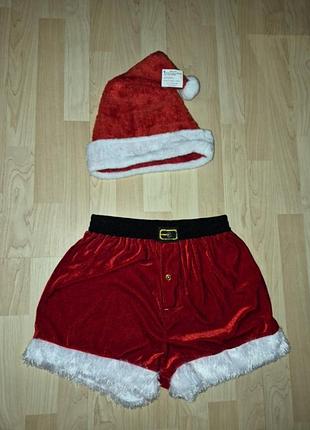 Карнавальные шорты трусы санта клаус с шляпой
