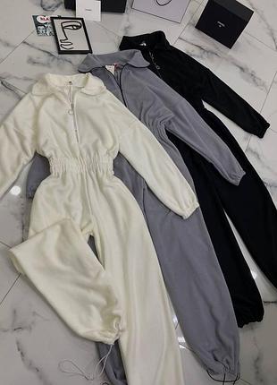 Флисовый теплый оверсайз комбинезон комбез белый молочный молоко 1674