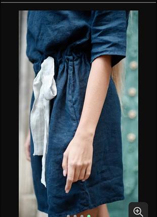 Стильное льняное льняное платье с поясом