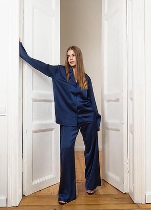 Сатиновая пижама рубашка и брюки шелк