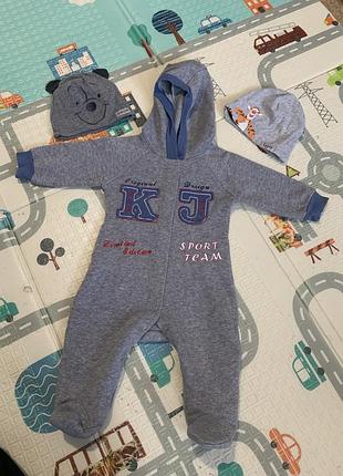 Чоловічок, ромпер, тепленький з шапочками для хлопчика  62 см.