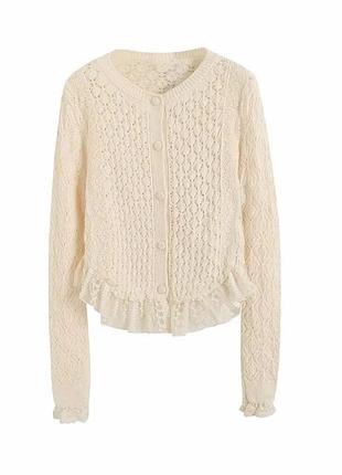 Кофта светр на ґудзиках бежева молочна з рюшами zara