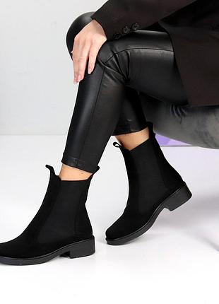 Комфортные замшевые женские черные ботинки зимние ботинки натуральная замша зима