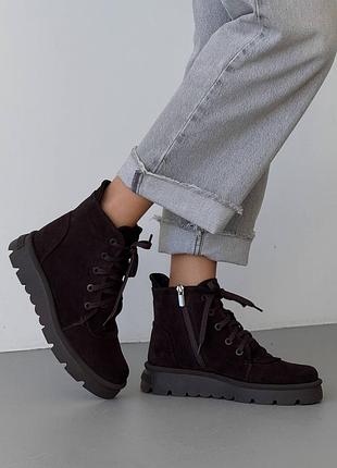 Sale! жіночі замшеві коричневі черевики зимові черевики теплі на хутрі натуральне хутро натуральне