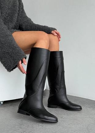 Premium! женские кожаные черные сапоги зимние сапоги натуральная кожа зима