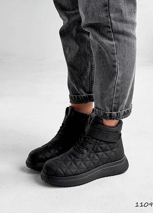 Черные женские ботинки из эко-кожи зима