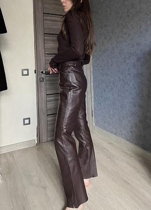 Брюки шкіряні шкіра натуральна шоколадні коричневі висока посадка