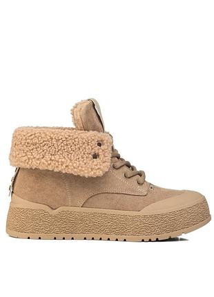 Черевики жіночі  замшеві світло-коричневі на зручній підошві зимові 2061ц-1