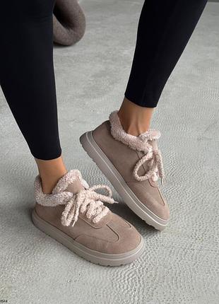 Тепленькие ботинки с анатомическим носиком тм-alex bens, беж, натуральная замша