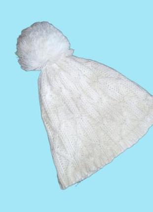 Шапка бини nkd sports женская с помпоном вязаная на флисе, молочно белая