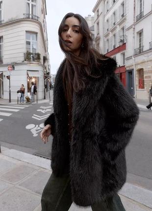 Шубка жіноча з паском чорна подовжена zara new