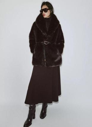 Шубка  жіноча з паском коричнева zara new