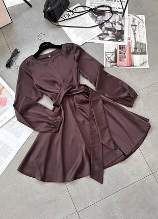 Женское шелковое платье шоколад черная беж зеленая бургунди