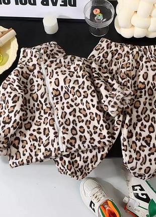 Тепле леопардовий костюм для дівчинки кофта на змійці + штани