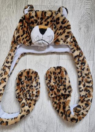 Шапка леопард плюшевая меховая шапка леопрадовая с животным принтом