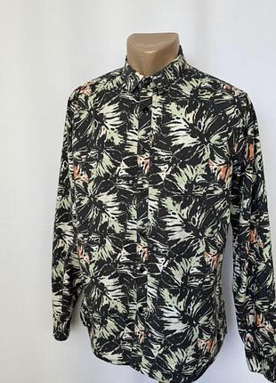 I solid чоловіча сорочка гавайка чорна з принтом листя квіти довгий рукав яскрава
