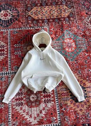 Худи женское / мужское молочное кремовое с капюшоном на флисе теплое осеннее весеннее зимнее