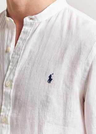 Чоловіча лляна сорочка з коміром-стійкою білого кольору від polo ralph lauren