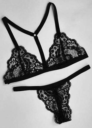 Комплект лиф и трусики стринги сетевые