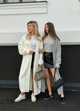 Жіночий стильний кардиган з поясом бавовна віскоза акрил довгий сірий молочний осінь зима весна