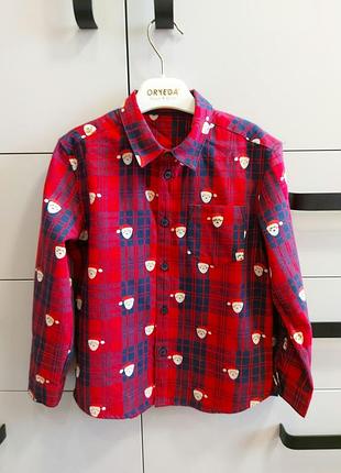Яркая новогодняя рубашка в клетку принт санта