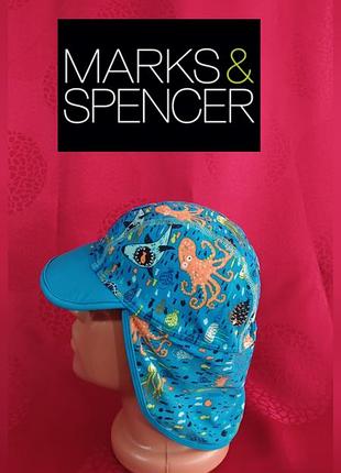 🧢 продается детская кепка m&s с козырьком и защитой шеи – синий, uk 6‑7 лет бейсболка  шапка летняя  детская