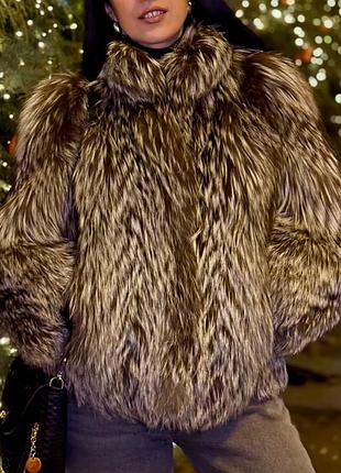 Вінтажна шуба з чорнобурки чорно-бура лисиця